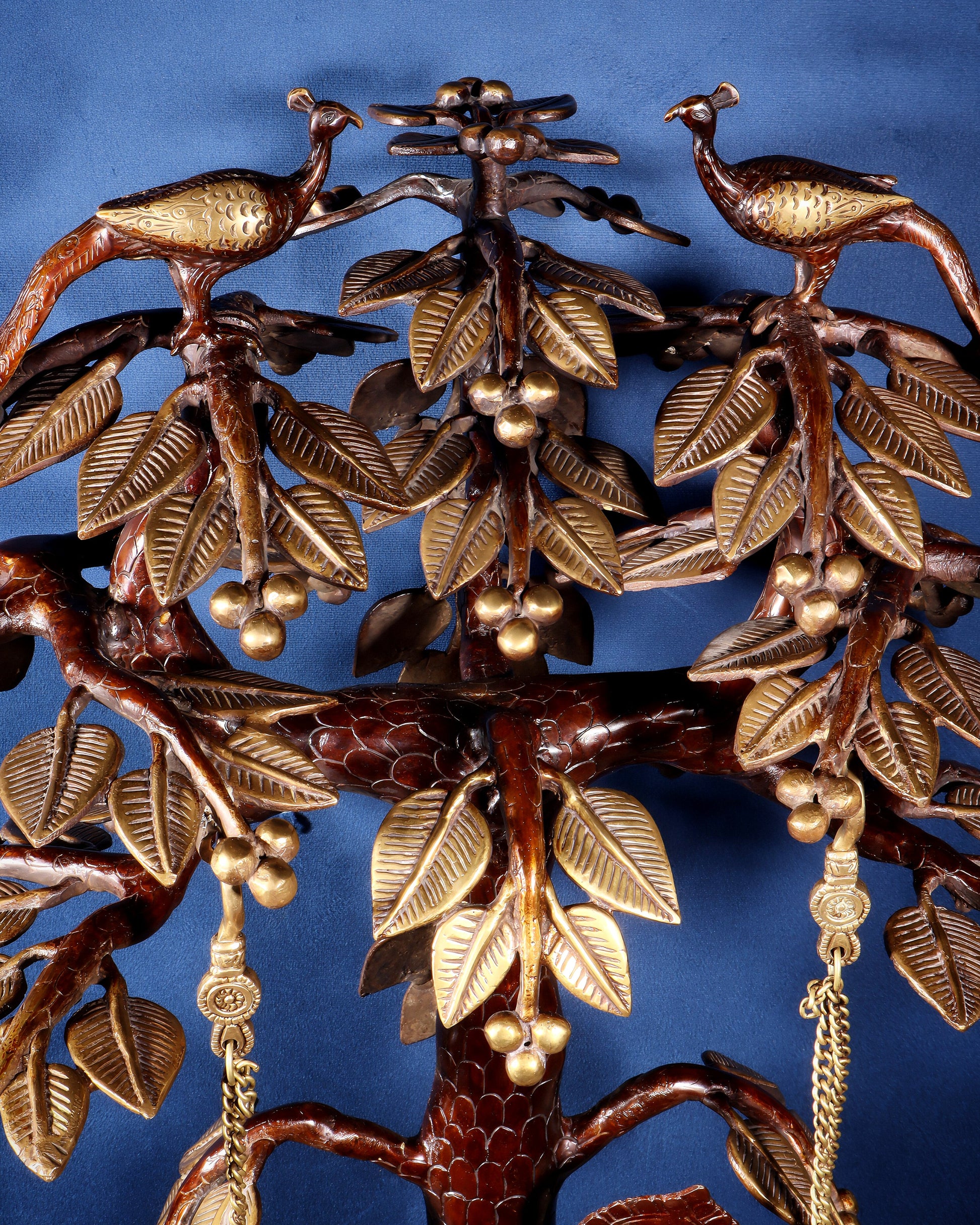 Large Brass Radha Krishna Swing with Kalpavriksha tree Brown-Gold Finish 3 feet