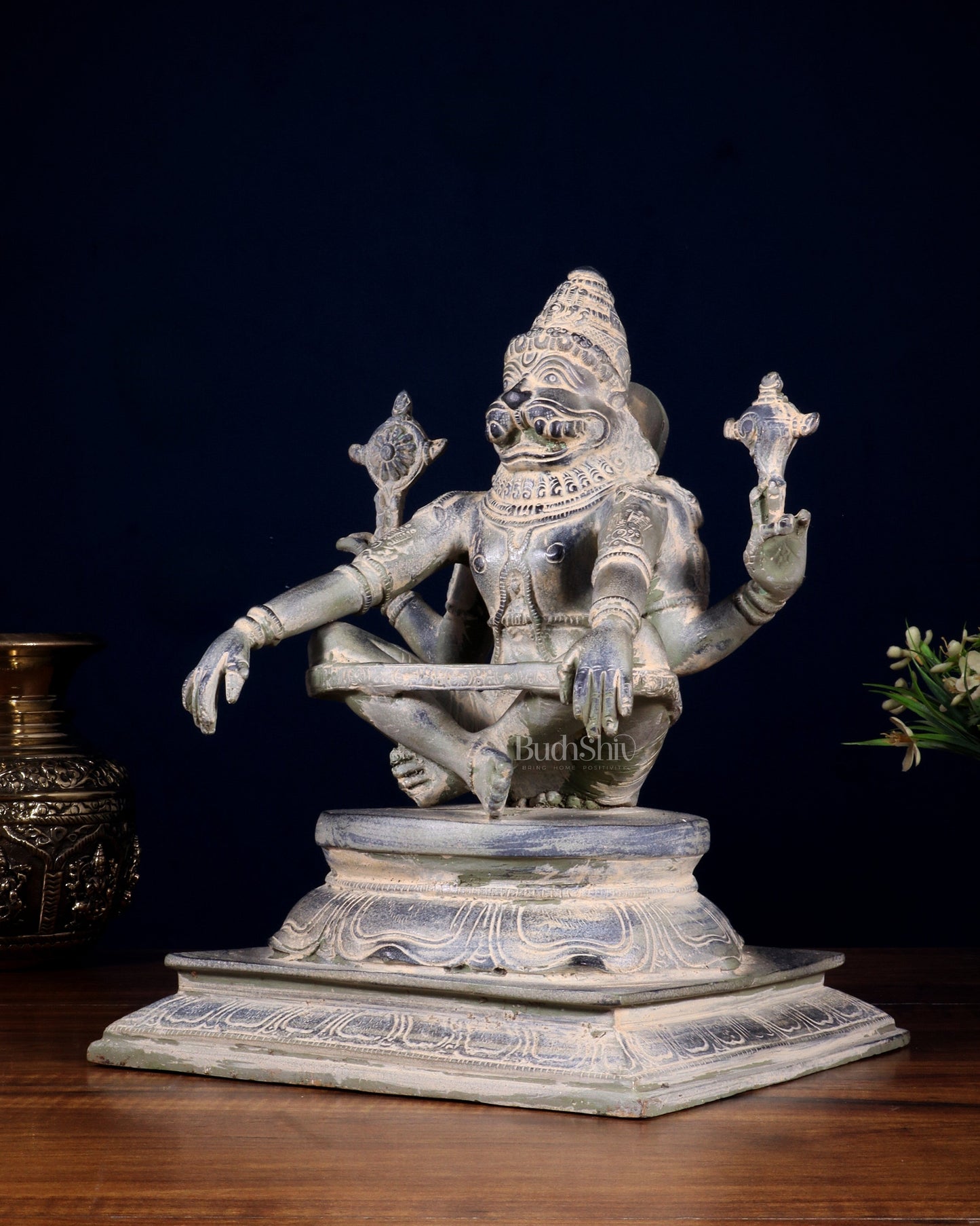 Brass Yog Narasimha swamy Statue 11" vintage