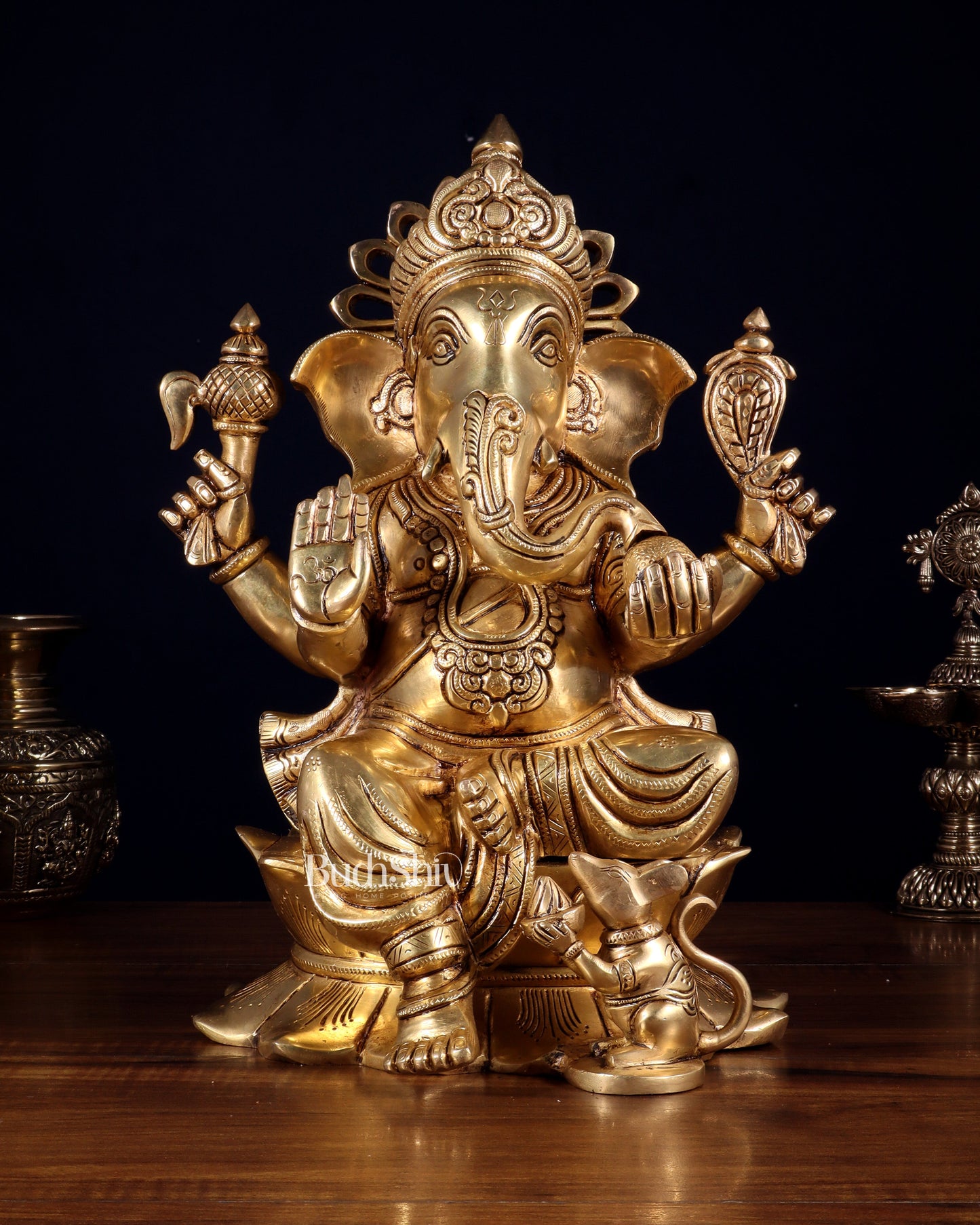 Pure Brass Superfine Lord Ganesha Statue – 14 Inch | Intricately Carved & Majestic Form