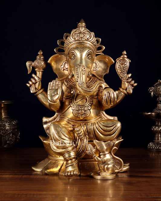 Pure Brass Superfine Lord Ganesha Statue – 14 Inch | Intricately Carved & Majestic Form