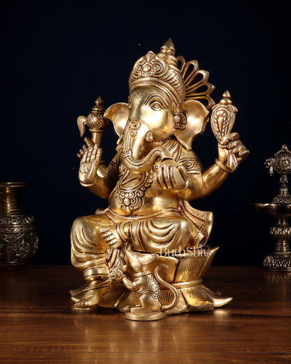 Pure Brass Superfine Lord Ganesha Statue – 14 Inch | Intricately Carved & Majestic Form