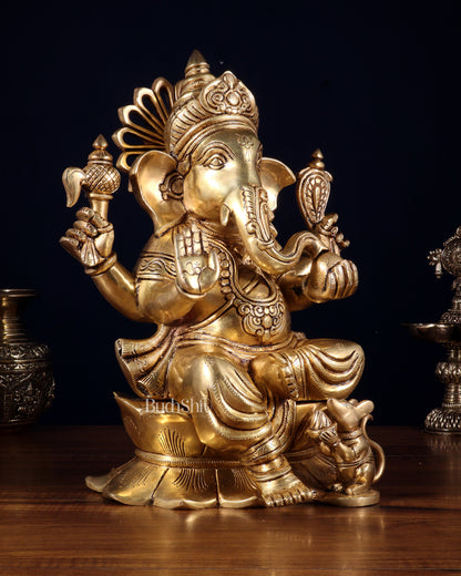 Pure Brass Superfine Lord Ganesha Statue – 14 Inch | Intricately Carved & Majestic Form