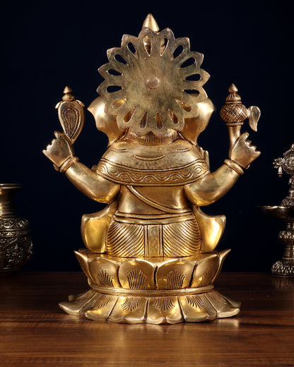 Pure Brass Superfine Lord Ganesha Statue – 14 Inch | Intricately Carved & Majestic Form