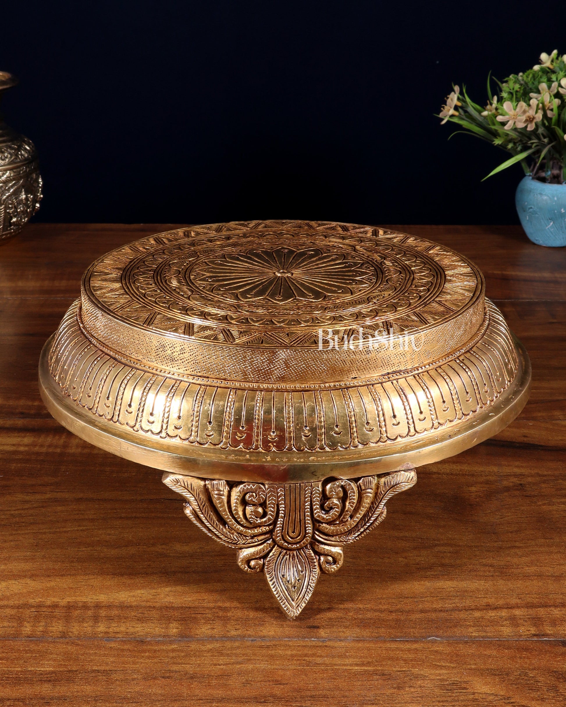 Brass Superfine Round Chowki with Mandala Design – 10.5 Inch