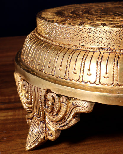 Brass Superfine Round Chowki with Mandala Design – 10.5 Inch