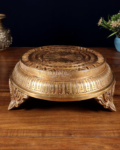 Brass Superfine Round Chowki with Mandala Design – 10.5 Inch