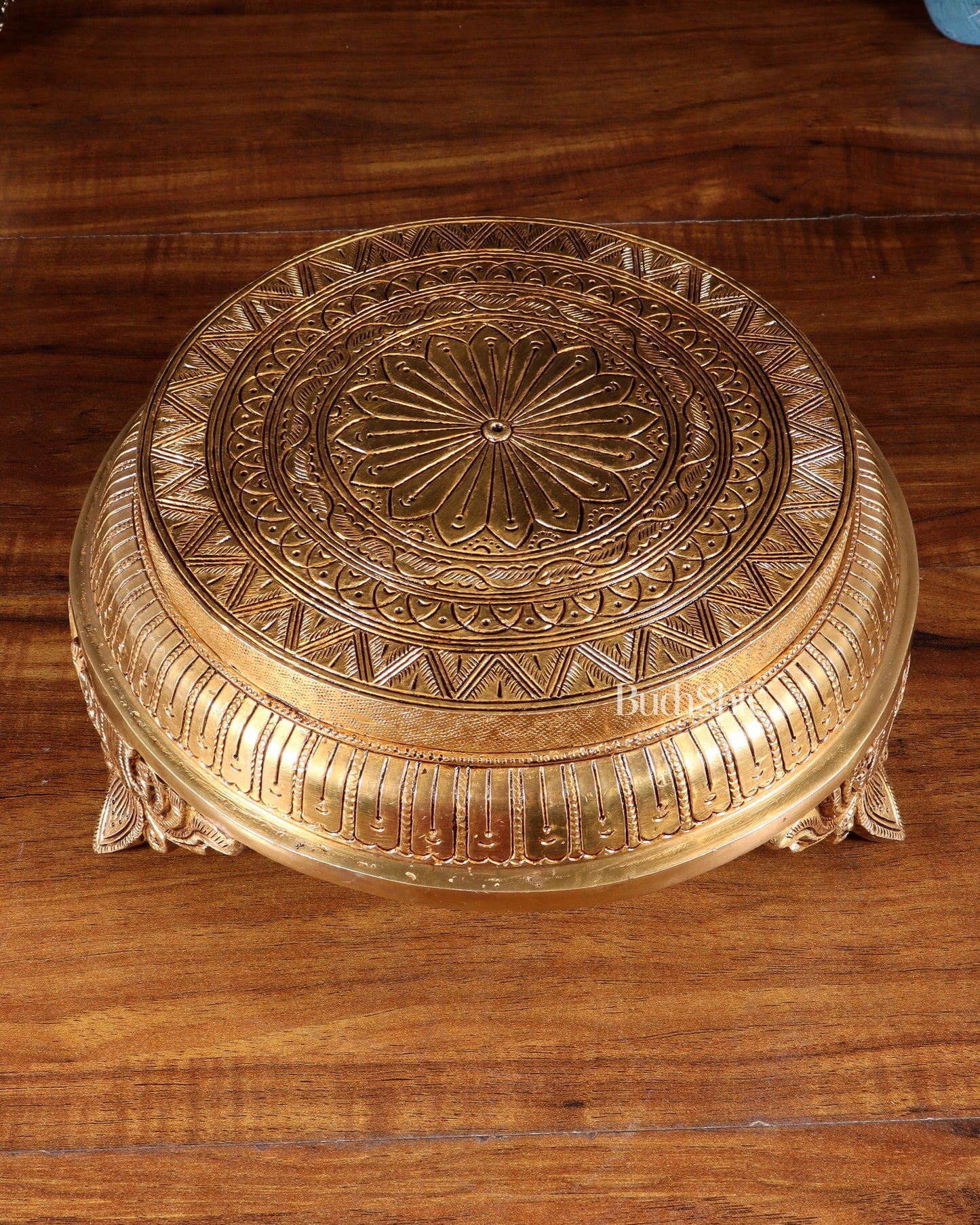 Brass Superfine Round Chowki with Mandala Design – 10.5 Inch