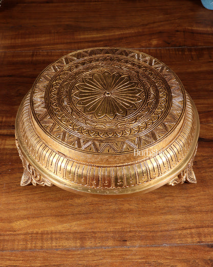 Brass Superfine Round Chowki with Mandala Design – 10.5 Inch