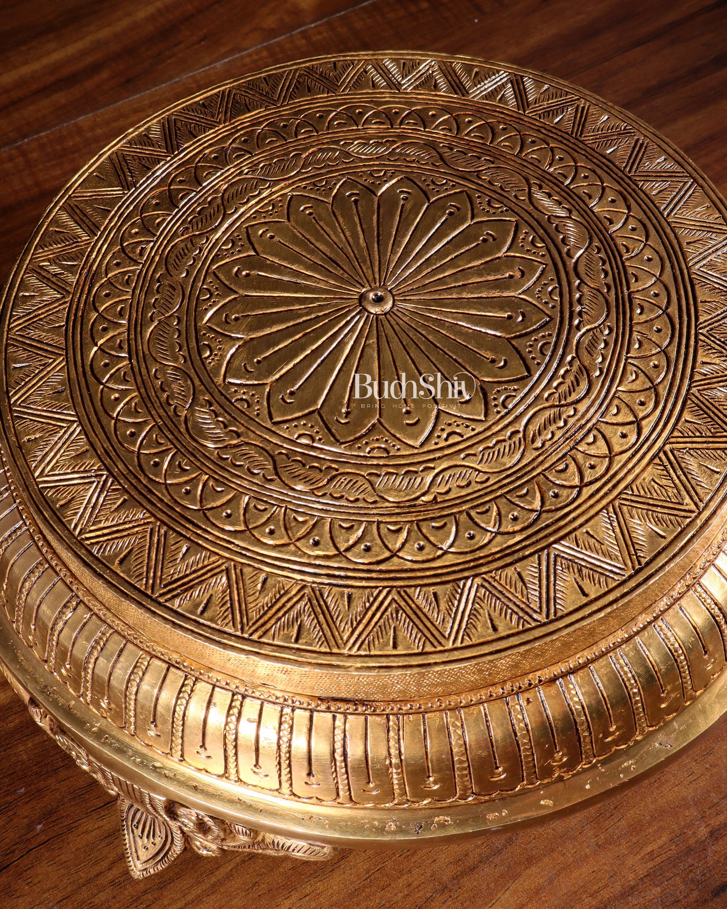 Brass Superfine Round Chowki with Mandala Design – 10.5 Inch