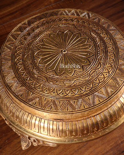 Brass Superfine Round Chowki with Mandala Design – 10.5 Inch