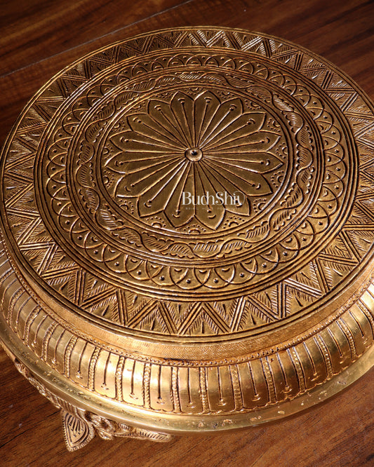 Brass Superfine Round Chowki with Mandala Design – 10.5 Inch
