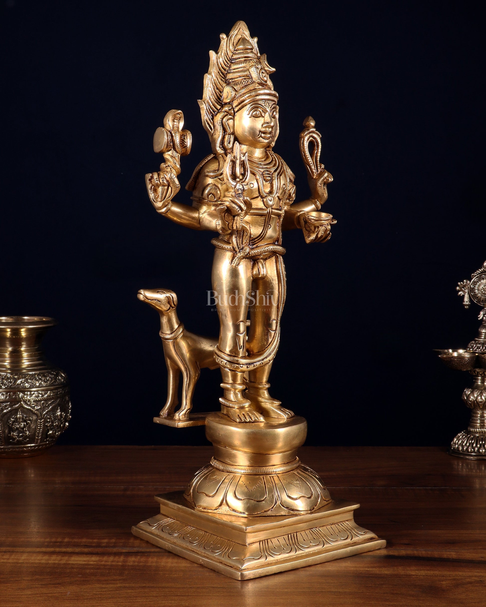 Pure Brass Kaal Bhairava Idol – 15 Inch | Fierce Form of Lord Shiva for Protection & Power