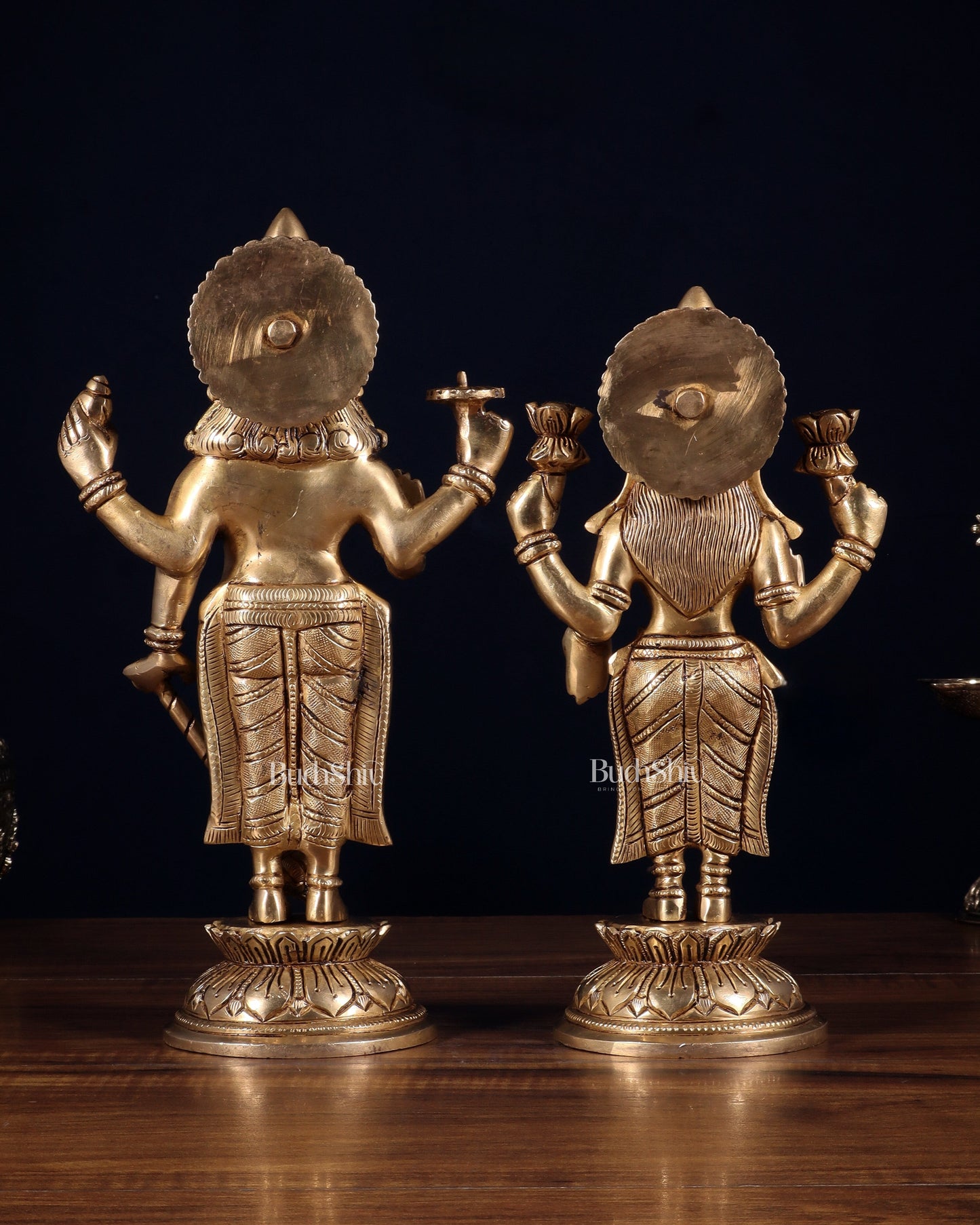 Pure Brass Vishnu Lakshmi Idols Pair – Lakshmi Narayan Murti Set |11"