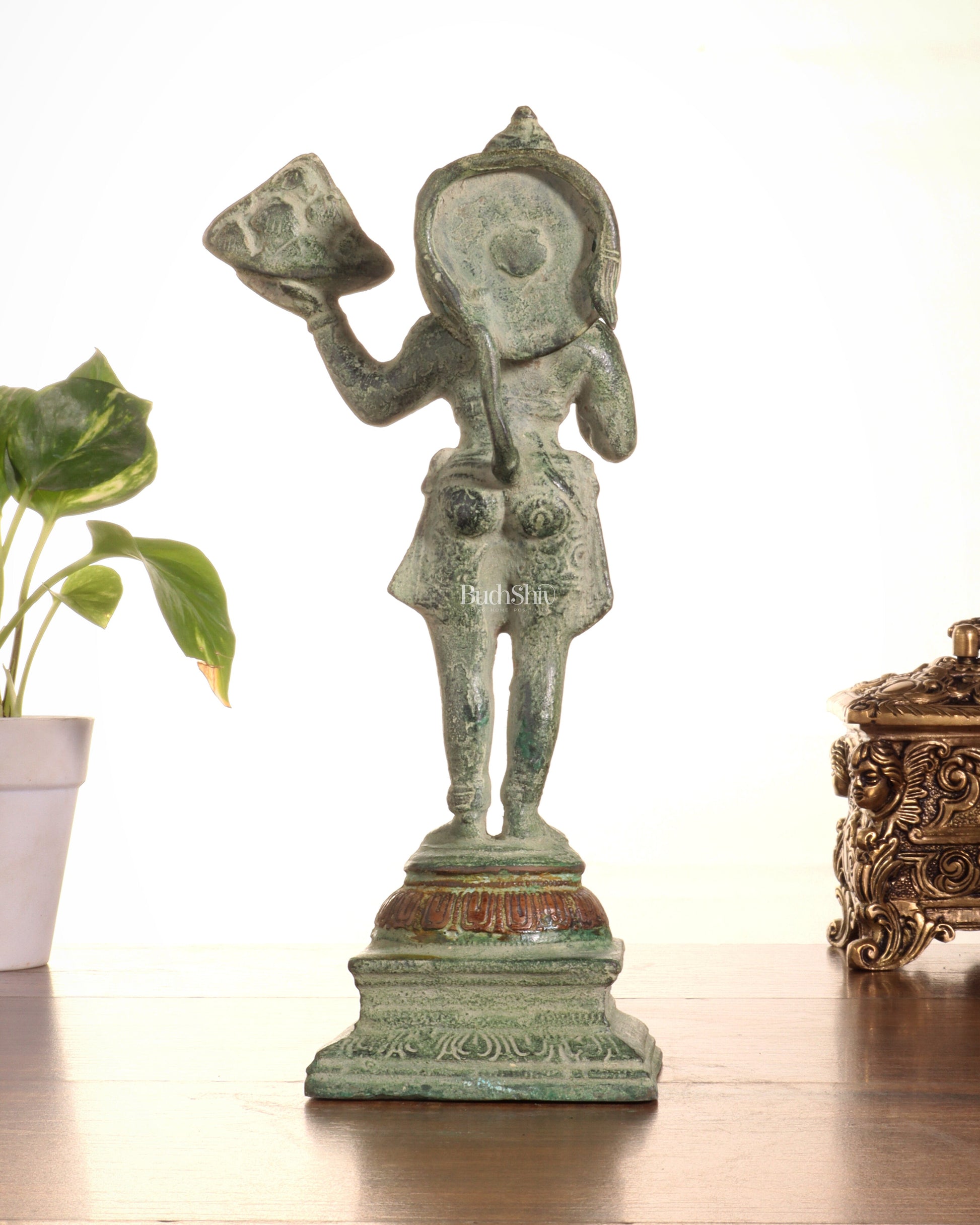 Pure Brass Vintage Sanjeevani Hanuman Statue – Green Sand Finish | 10-Inch