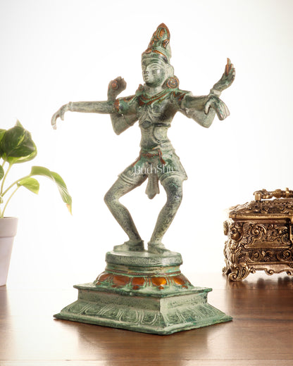 Vintage Brass Dancing Shiva Statue – Green Sand Finish | 11.5-Inch
