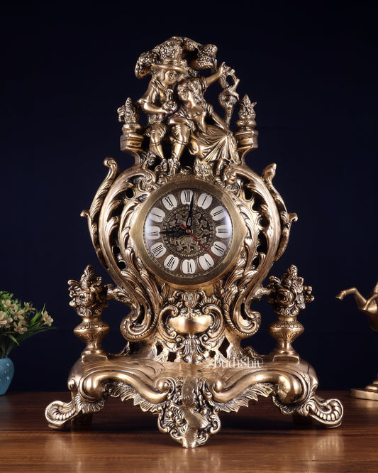 Vintage Brass Victorian Style Table Clock | 19.2 Inch