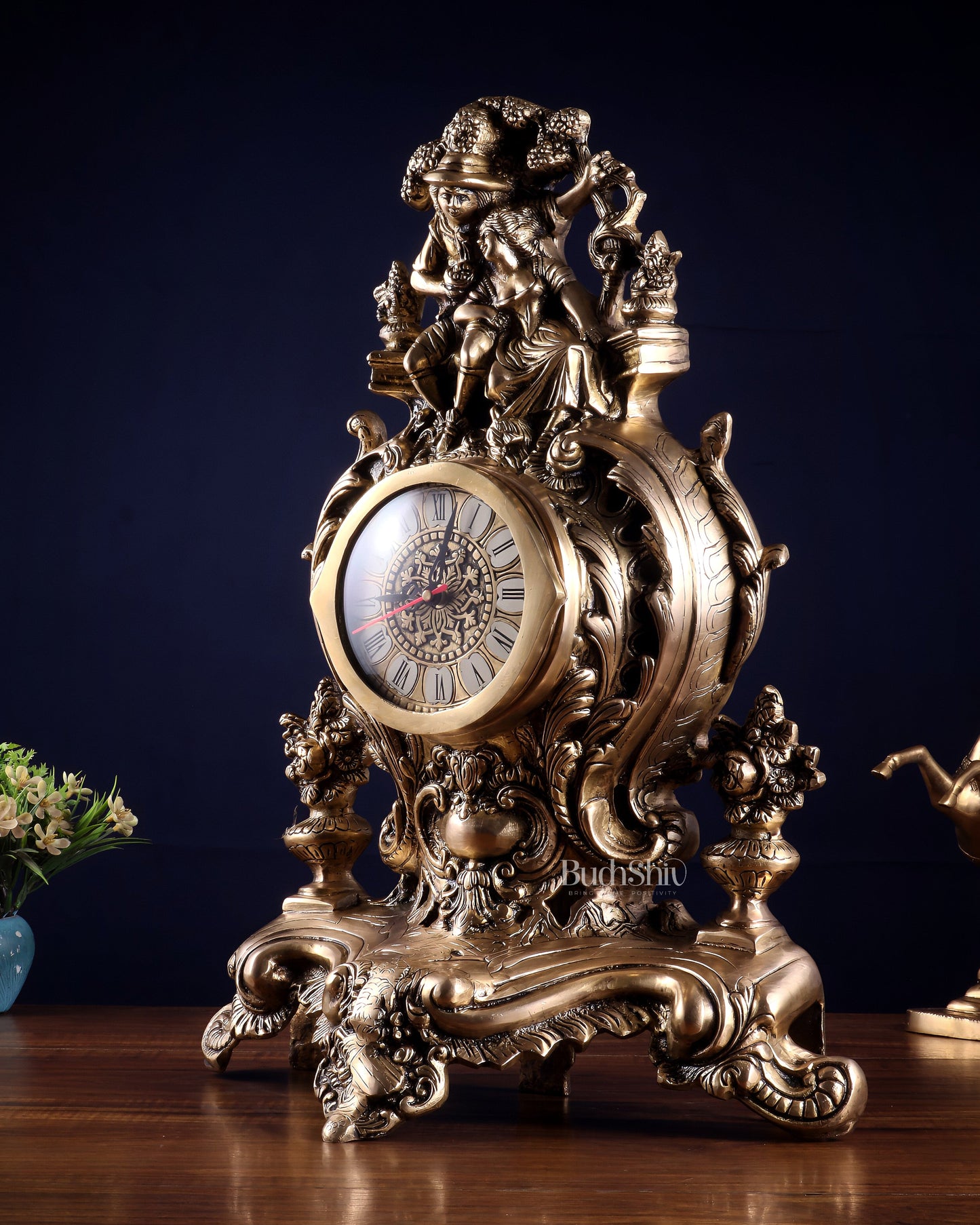 Vintage Brass Victorian Style Table Clock | 19.2 Inch