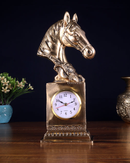Vintage Brass Horse Head Table Clock | 11"