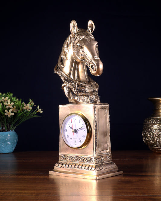 Vintage Brass Horse Head Table Clock | 11"