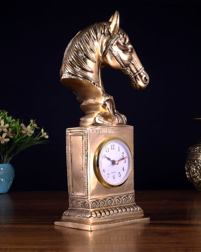 Vintage Brass Horse Head Table Clock | 11"