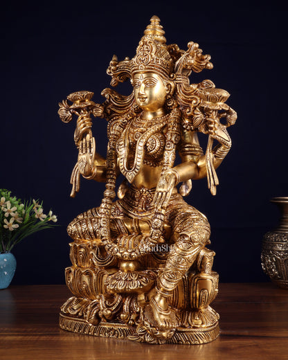 Brass Superfine Goddess Lakshmi Idol | 15 Inch enhanced carvings
