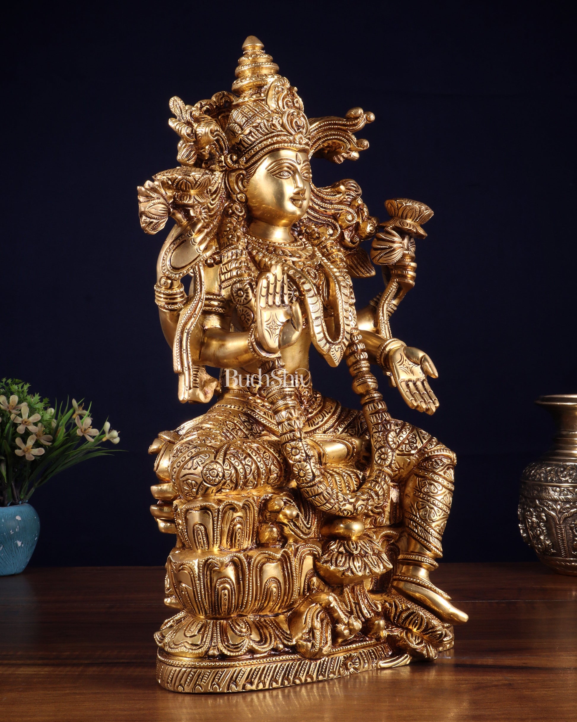 Brass Superfine Goddess Lakshmi Idol | 15 Inch enhanced carvings