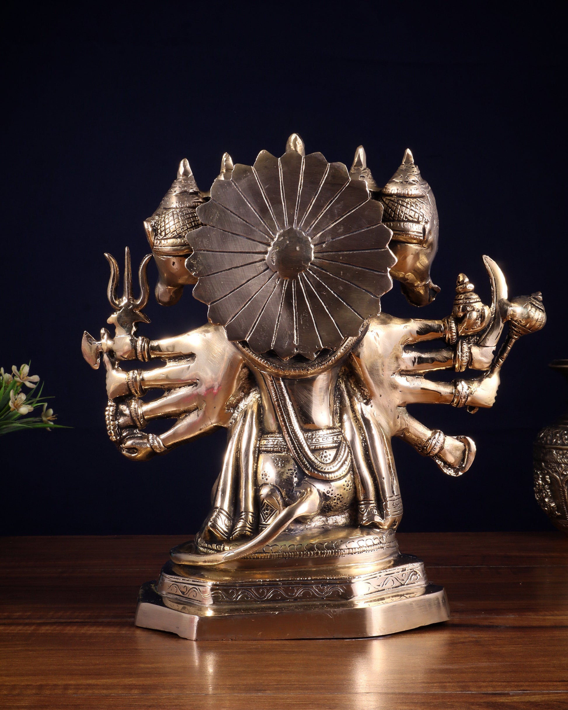 Brass Panchmukhi Hanuman Sculpture - 11" Glossy finish