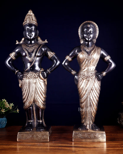Brass Superfine Vitthal Rukmani Idol Pair 25" Grand Temple-Style Sculptures black and gold