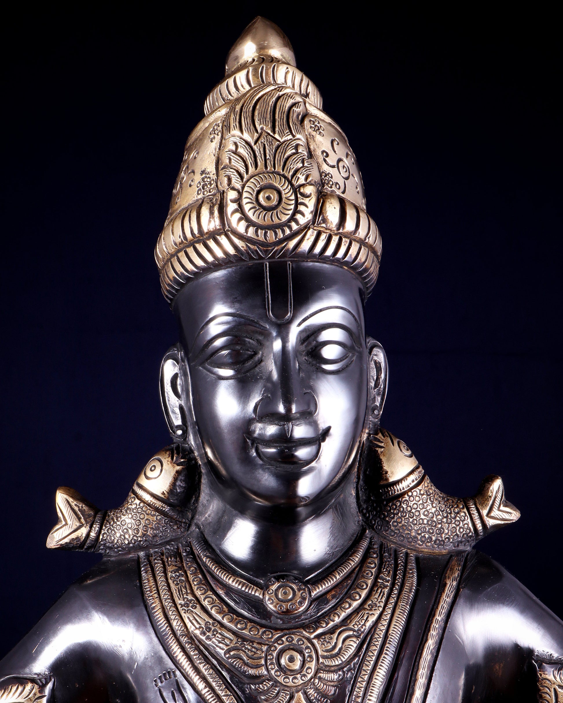 Brass Superfine Vitthal Rukmani Idol Pair 25" Grand Temple-Style Sculptures black and gold