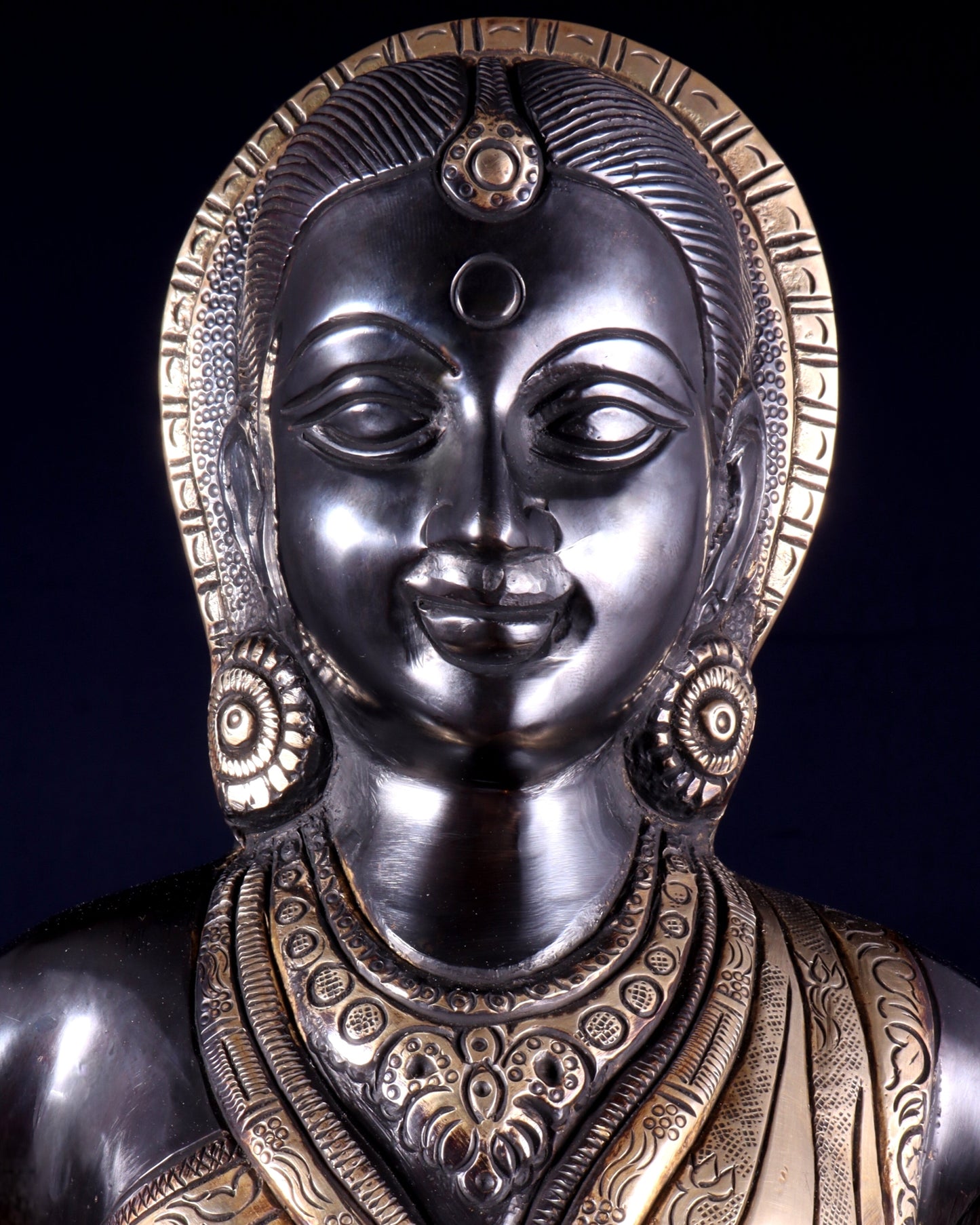 Brass Superfine Vitthal Rukmani Idol Pair 25" Grand Temple-Style Sculptures black and gold