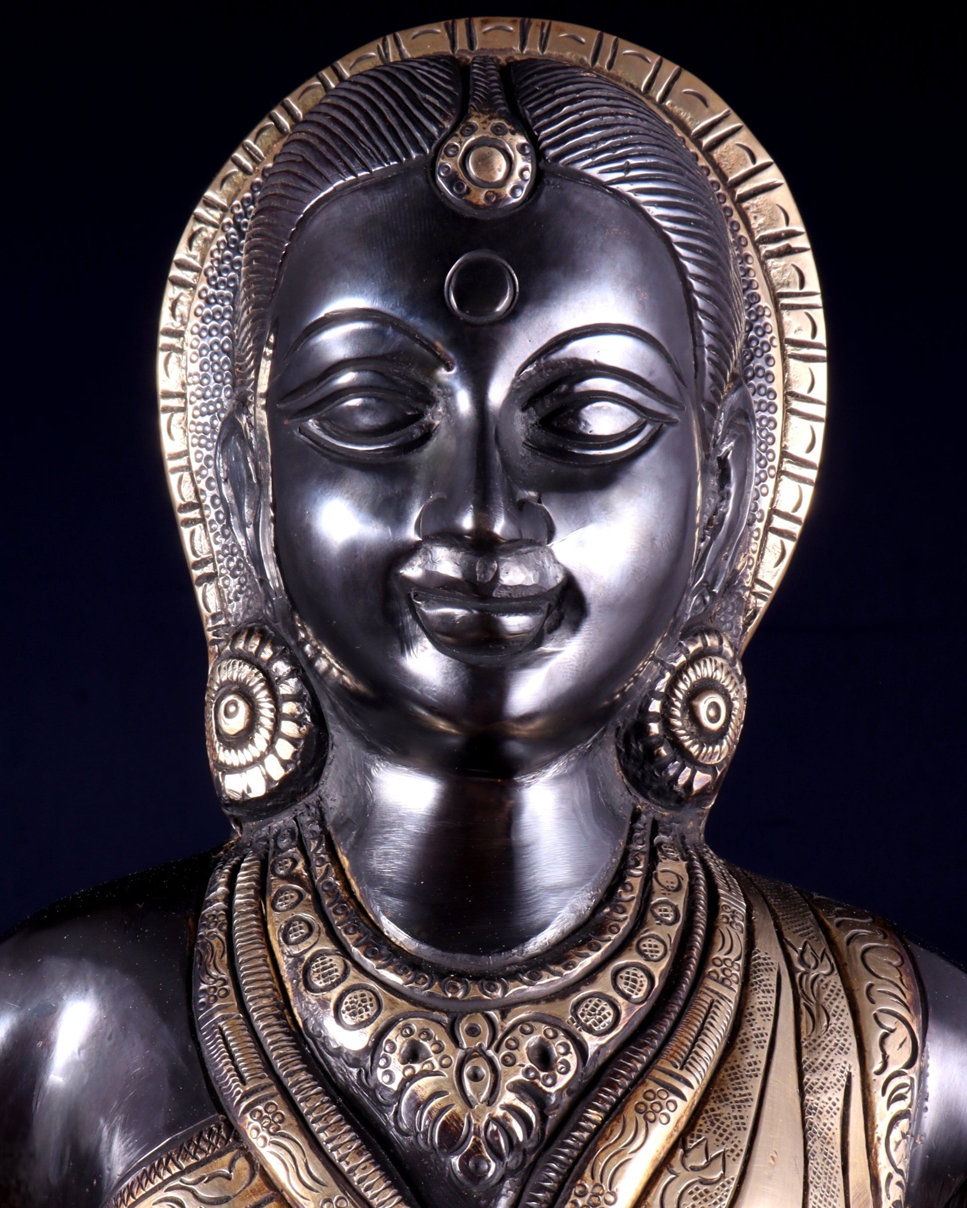 Brass Superfine Vitthal Rukmani Idol Pair 25" Grand Temple-Style Sculptures black and gold