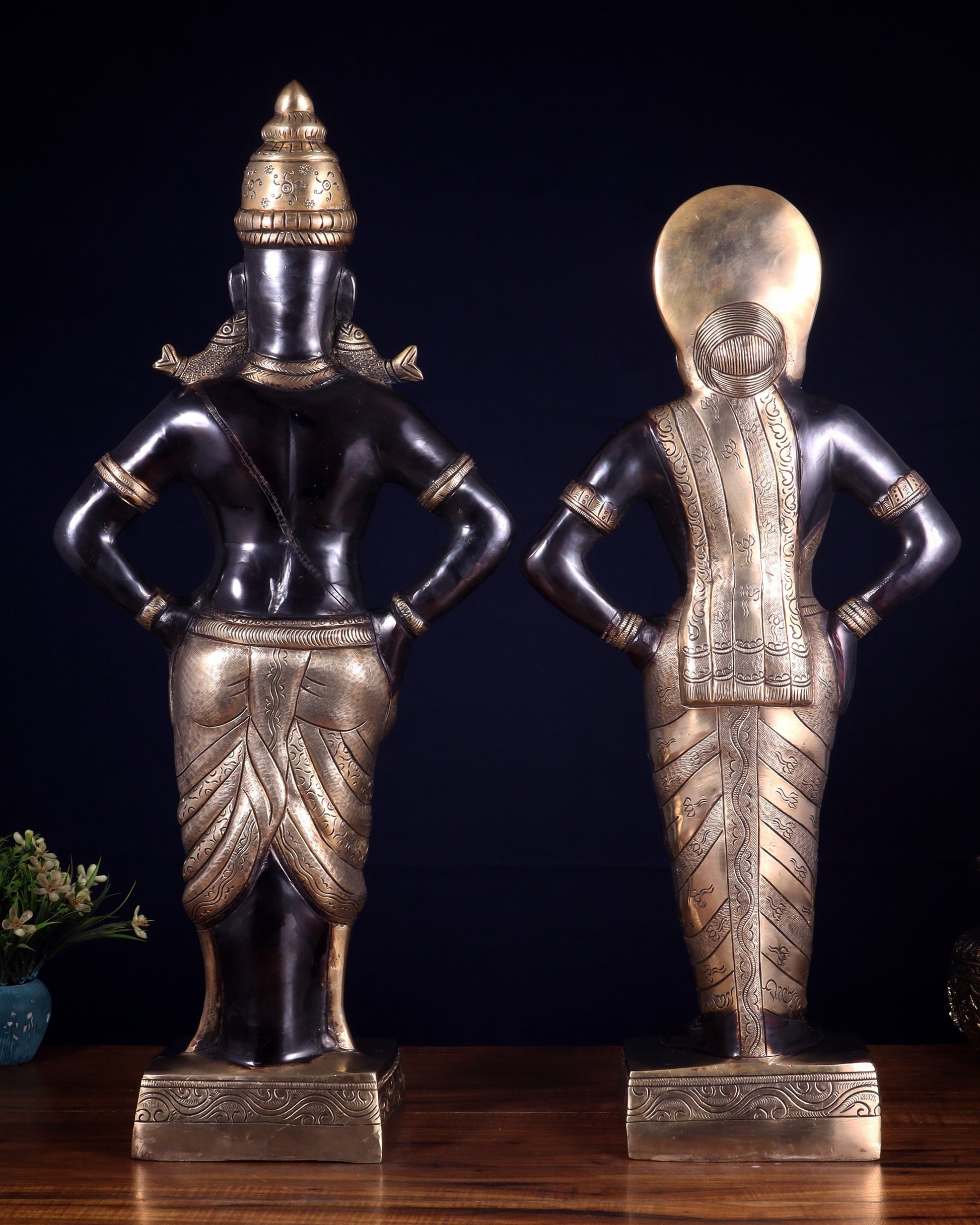 Brass Superfine Vitthal Rukmani Idol Pair 25" Grand Temple-Style Sculptures black and gold