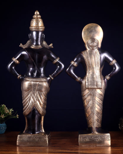 Brass Superfine Vitthal Rukmani Idol Pair 25" Grand Temple-Style Sculptures black and gold
