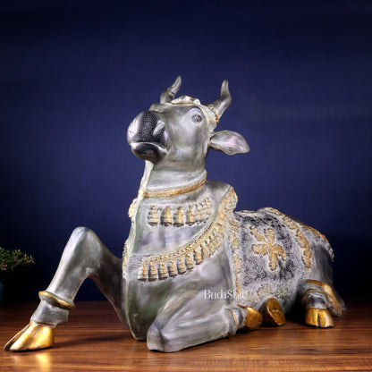 Brass Antique Large Nandi Sculpture | BudhShiv 33"