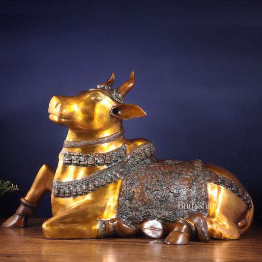 Brass Large Nandi Sculpture | BudhShiv 33" radiant gold