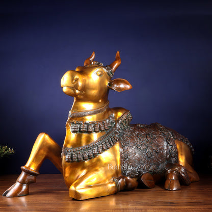 Brass Large Nandi Sculpture | BudhShiv 33" radiant gold