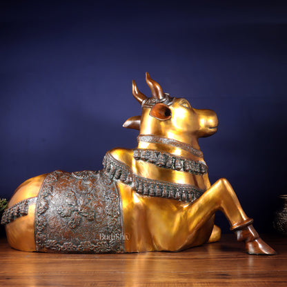 Brass Large Nandi Sculpture | BudhShiv 33" radiant gold