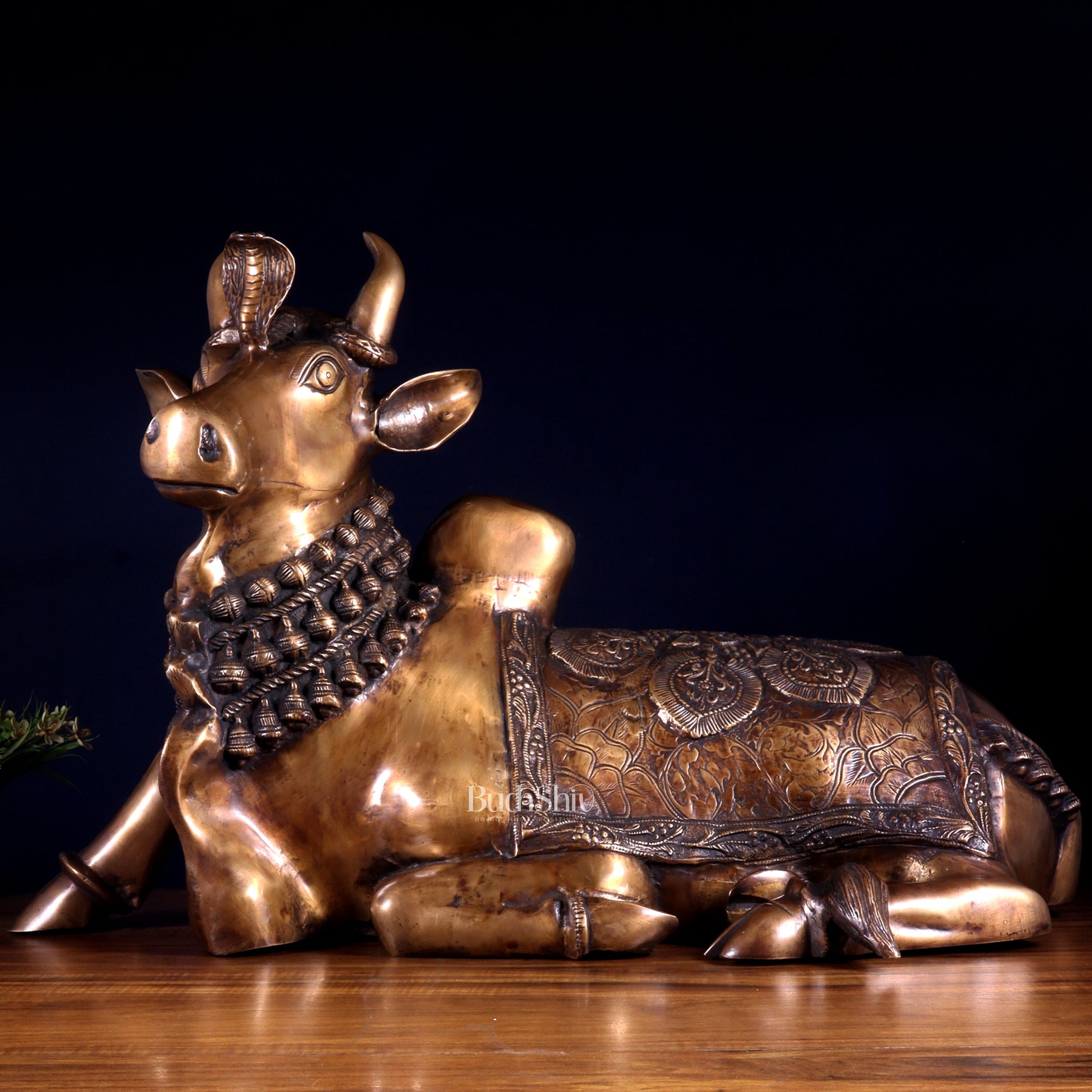 Majestic Pure Brass Nandi Statue with Vasuki 25"
