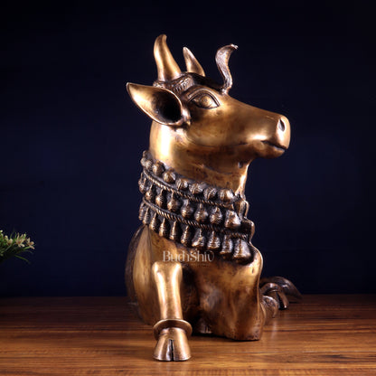 Majestic Pure Brass Nandi Statue with Vasuki 25"