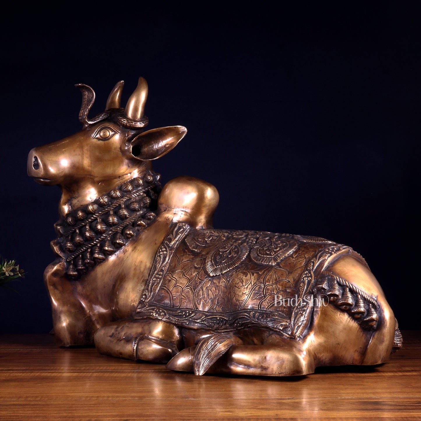 Majestic Pure Brass Nandi Statue with Vasuki 25"