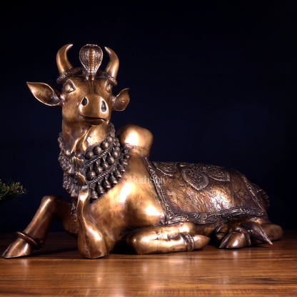Majestic Pure Brass Nandi Statue with Vasuki 25"