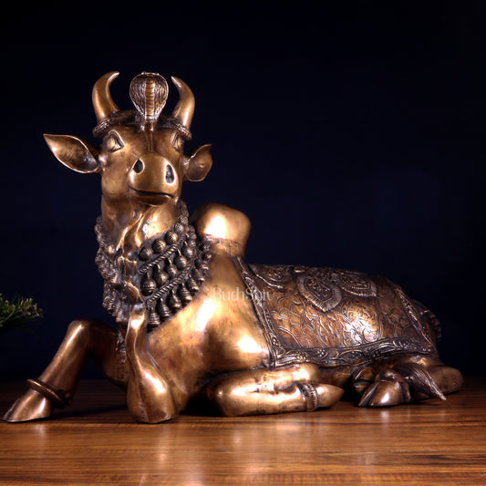 Majestic Pure Brass Nandi Statue with Vasuki 25"
