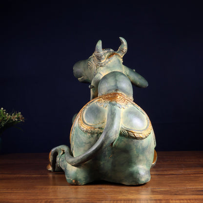 Exquisite Handcrafted Brass Nandi Idol – Vintage Green Patina 21"