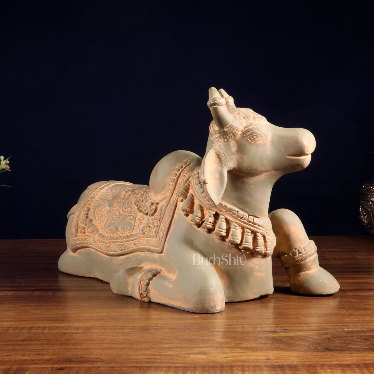 Brass Nandi Statue green sand finish - 15 inch