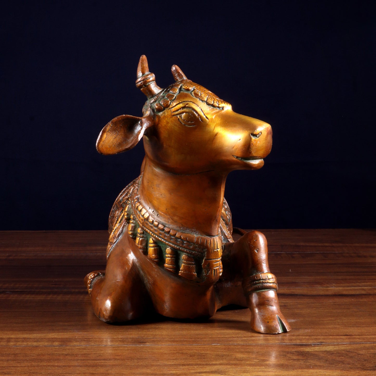 Handcrafted Brass Nandi Statue - 13.5 inch Chola tone