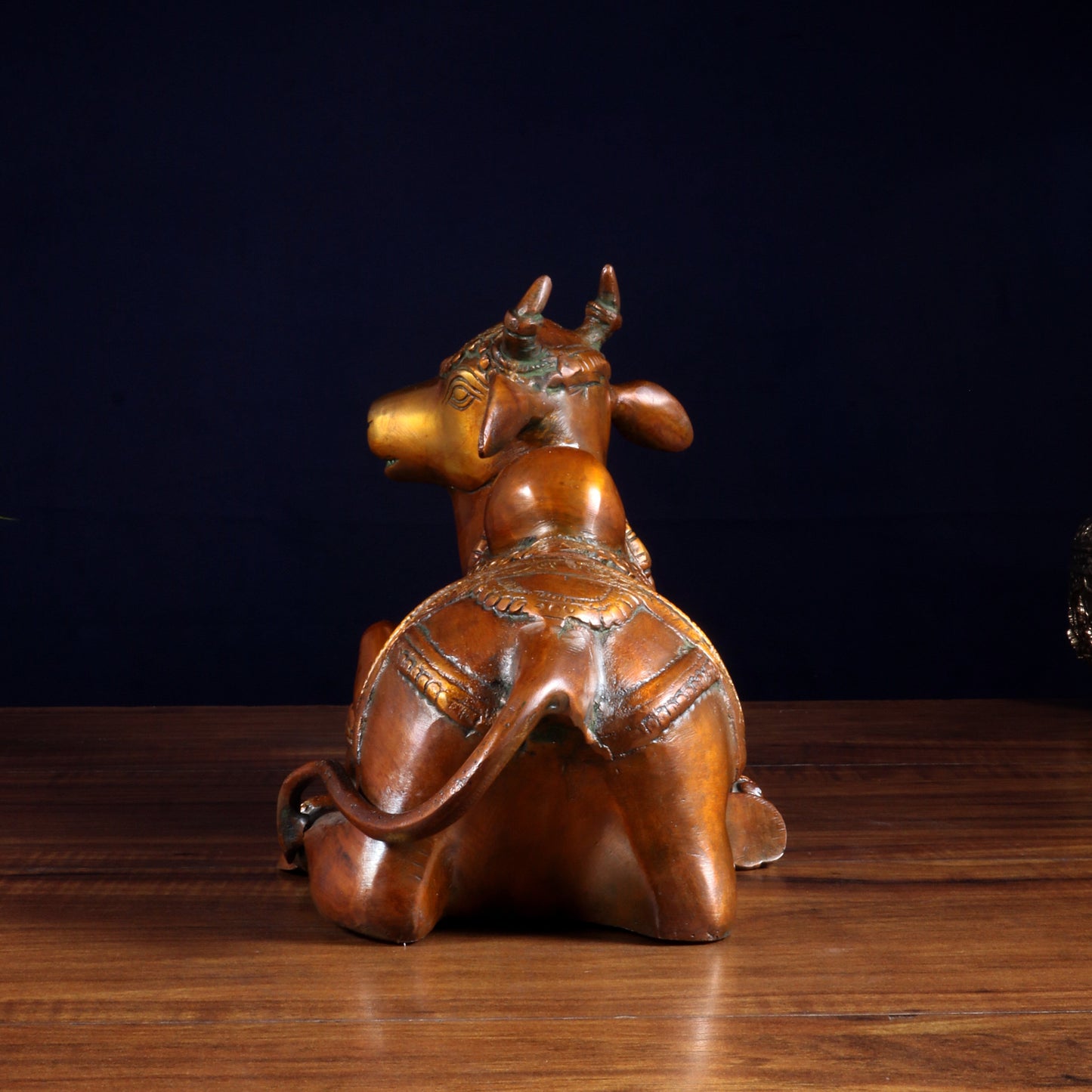 Handcrafted Brass Nandi Statue - 13.5 inch Chola tone