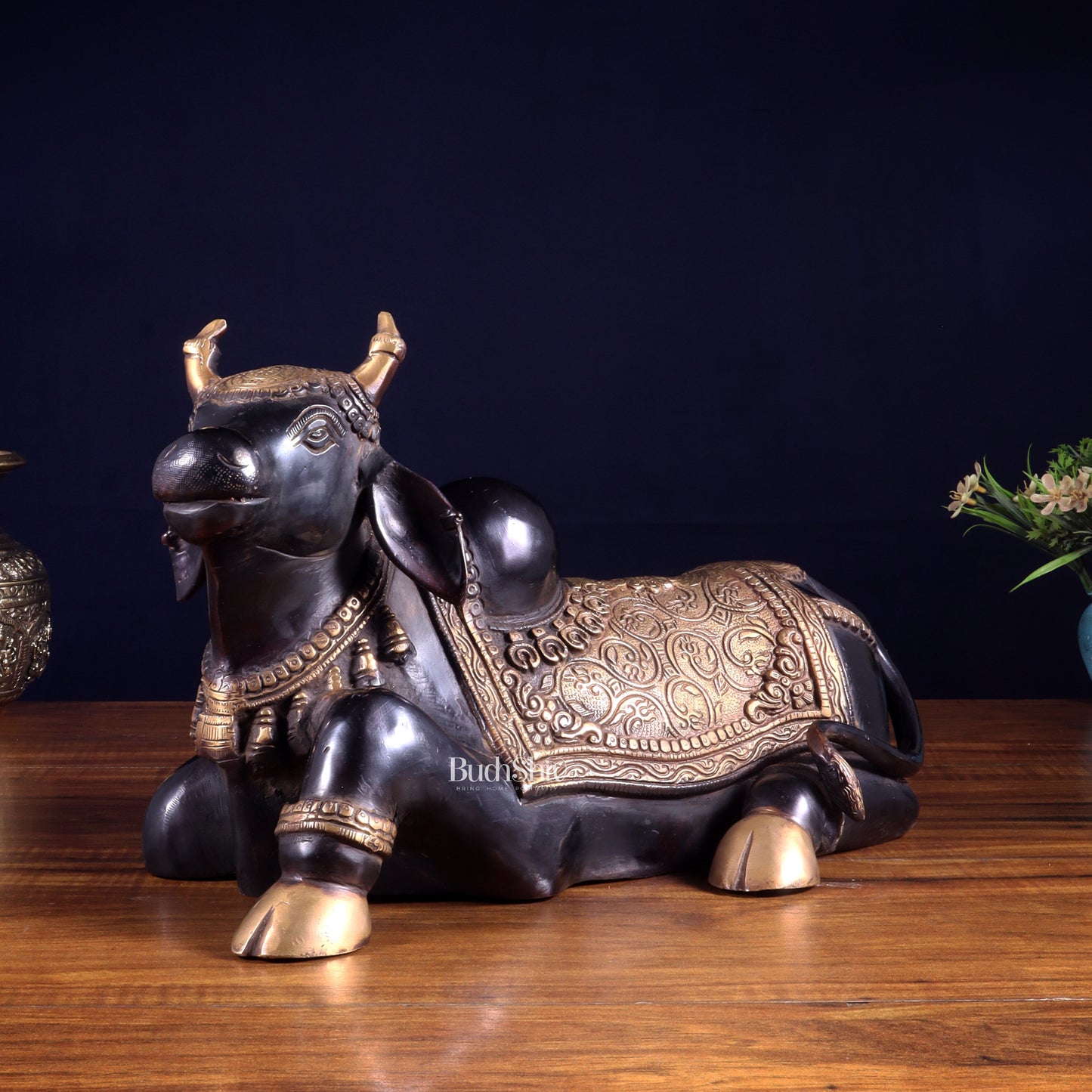 Brass Nandi Statue Black tone - 15 inch