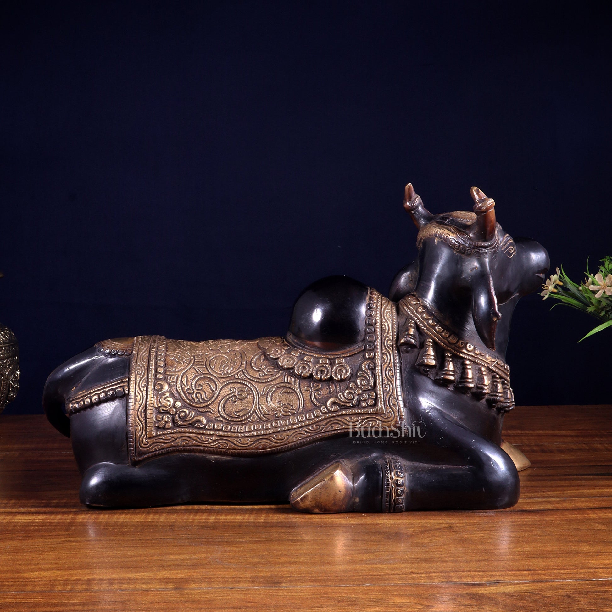 Brass Nandi Statue Black tone - 15 inch