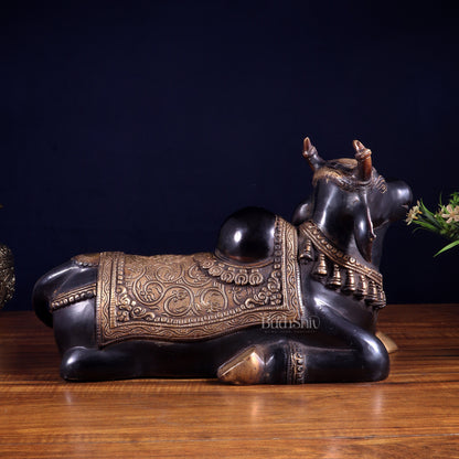 Brass Nandi Statue Black tone - 15 inch