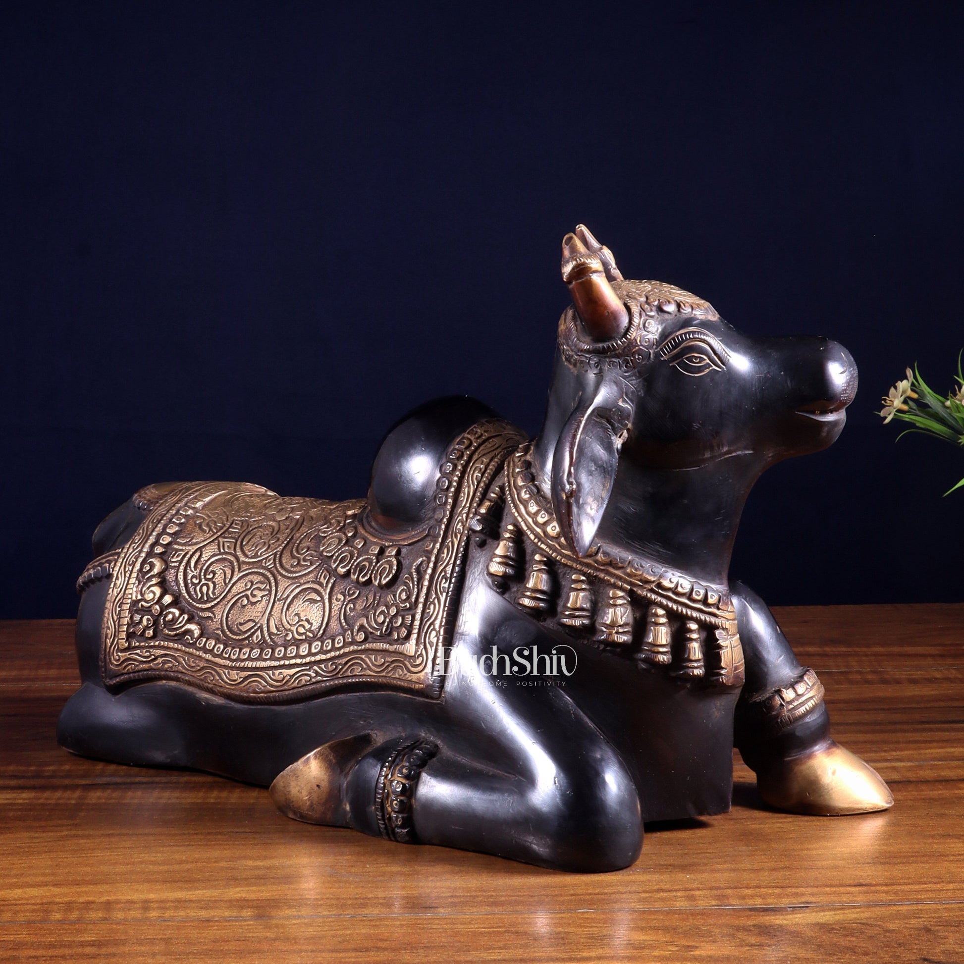 Brass Nandi Statue Black tone - 15 inch